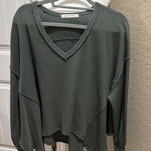 EUC We The Free SZ XS Caroline waffle oversized Green sweatshirt can fit M or L